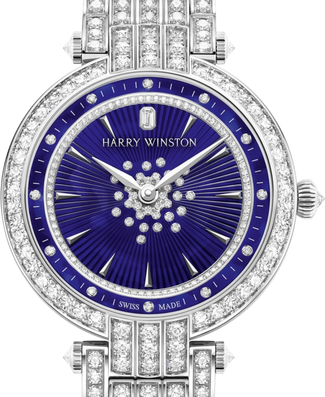 Harry Winston,The Premier 31mm,31mm,Gold,White Gold,Blue,Automatic,In-house Caliber,Mother of Pearl,PRNAHM31WW007