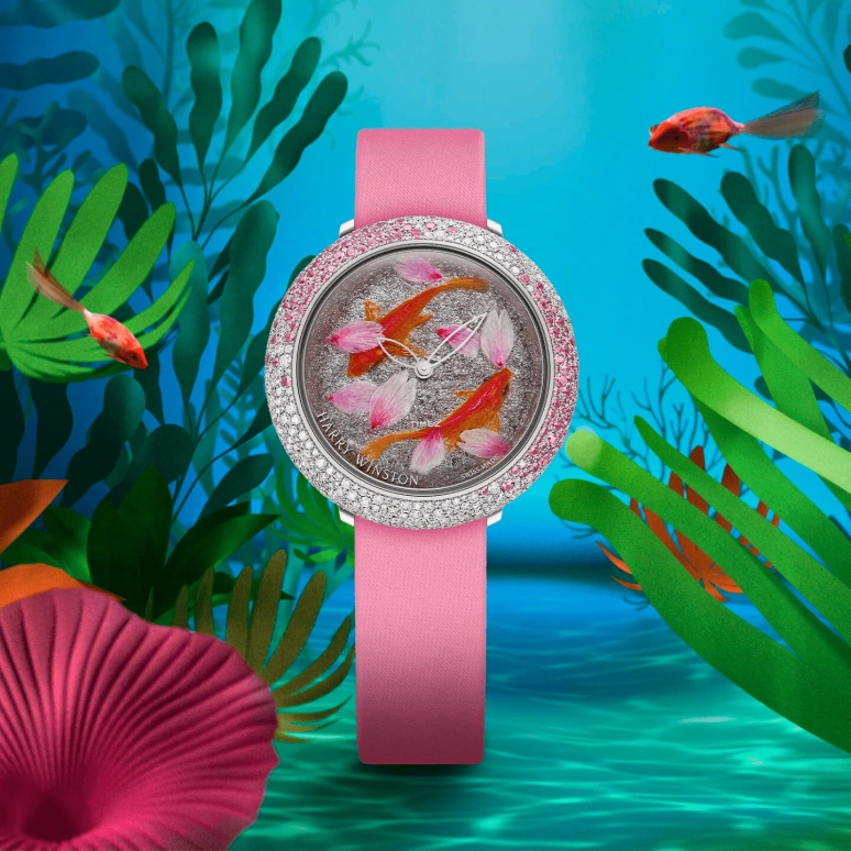 Harry Winston,High Jewelry Timepieces 38mm,38mm,White Gold,Silver,Pink,Orange,Quartz,In-house Caliber,Round,HJTQHM38WW010