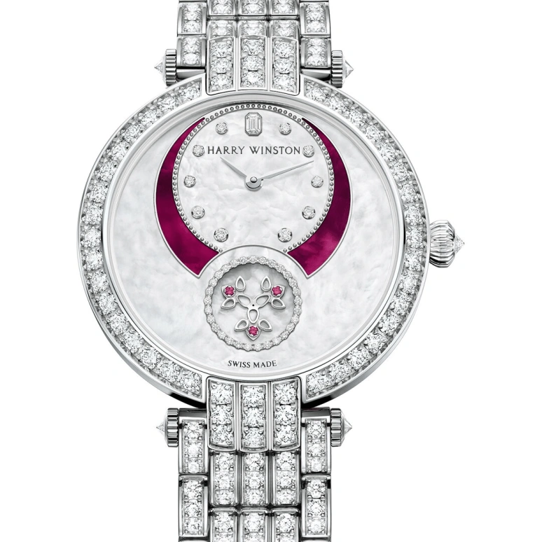 Harry Winston,The Premier 36mm,36mm,Gold,White Gold,Burgundy,White,Automatic,In-house Caliber,Mother of Pearl,PRNASS36WW003
