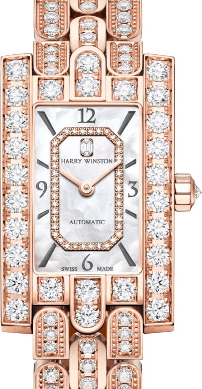 Harry Winston,The Avenue 21.4x36.1mm,21.4x36.1mm,Rose Gold,Gold,White,Automatic,In-house Caliber,Mother of Pearl,AVEAHM21RR003