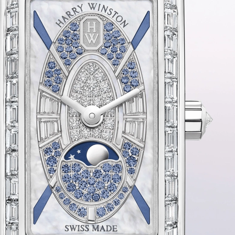 Harry Winston,The Avenue 15.6x32.3mm,15.6x32.3mm,Gold,White Gold,White,Blue,Quartz,In-house Caliber,Mother of Pearl,AVCQMP16WW005