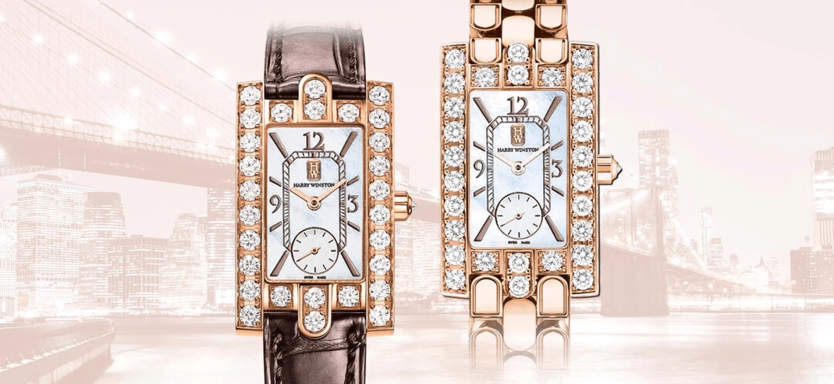 Harry Winston,The Avenue 21.4x36.1mm,21.4x36.1mm,Rose Gold,Gold,White,Quartz,In-house Caliber,Mother of Pearl,AVEQHM21RR103