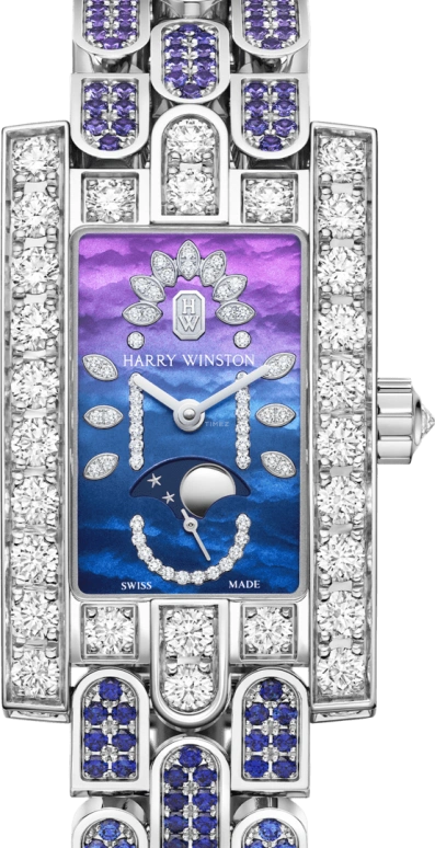 Harry Winston,The Avenue 21.4x36.1mm,21.4x36.1mm,Gold,White Gold,Blue,Purple,Quartz,In-house Caliber,Mother of Pearl,AVEQMP21WW003