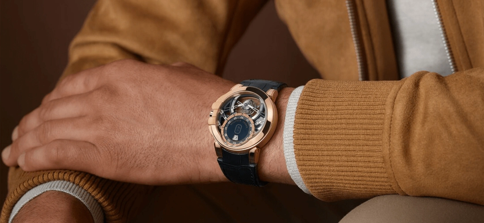Harry Winston,The Ocean 45.6mm,45.6mm,Rose Gold,Gold,Handwound,In-house Caliber,Open,OCEMTJ45RR001