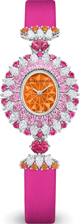Harry Winston,High Jewelry Timepieces 29.60x31.80mm,29.60x31.80mm,Platinum,Orange,Quartz,In-house Caliber,Oval,HJTQHM29PP014