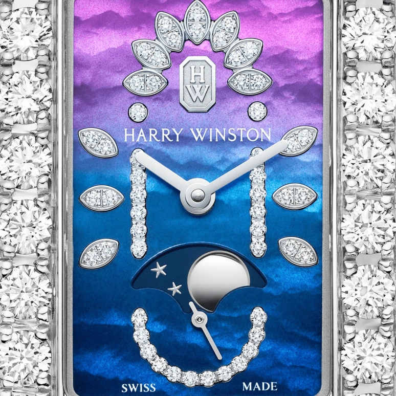 Harry Winston,The Avenue 21.4x36.1mm,21.4x36.1mm,Gold,White Gold,Blue,Purple,Quartz,In-house Caliber,Mother of Pearl,AVEQMP21WW003
