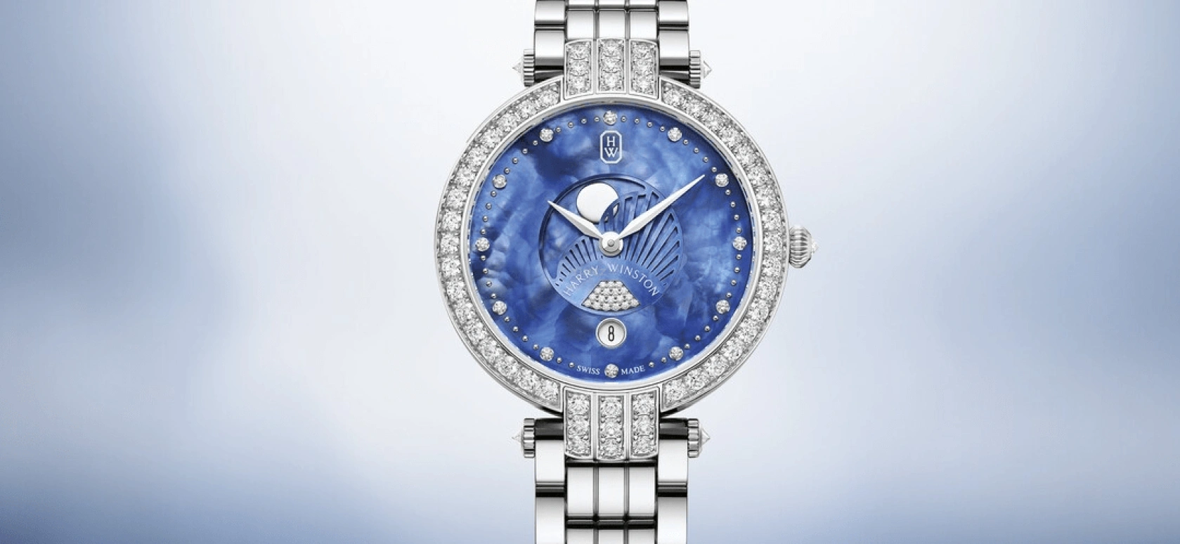 Harry Winston,The Premier 36mm,36mm,Gold,White Gold,Blue,Quartz,In-house Caliber,Mother of Pearl,PRNQMP36WW005