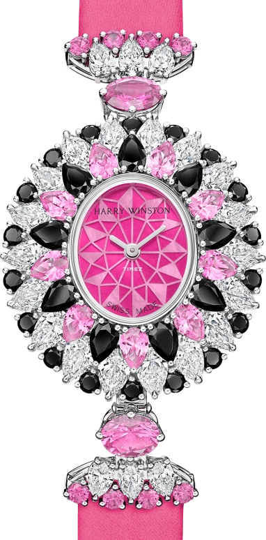 Harry Winston,High Jewelry Timepieces 29.60x31.80mm,29.60x31.80mm,Platinum,Pink,Quartz,In-house Caliber,Oval,HJTQHM29PP037
