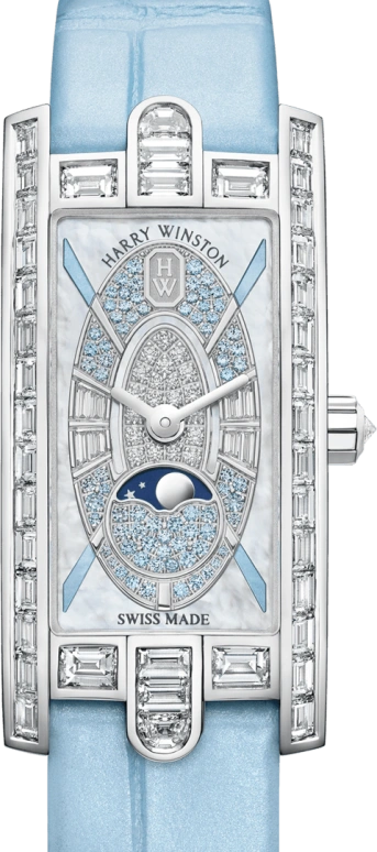 Harry Winston,The Avenue 15.6x32.3mm,15.6x32.3mm,Gold,White Gold,White,Blue,Quartz,In-house Caliber,Mother of Pearl,AVCQMP16WW007