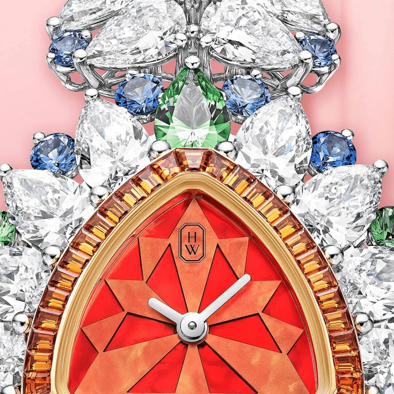 Harry Winston,High Jewelry Timepieces 32.2mm,32.2mm,Yellow Gold,Gold,Platinum,Red,Quartz,In-house Caliber,Mother of Pearl,HJTQHM34PP002