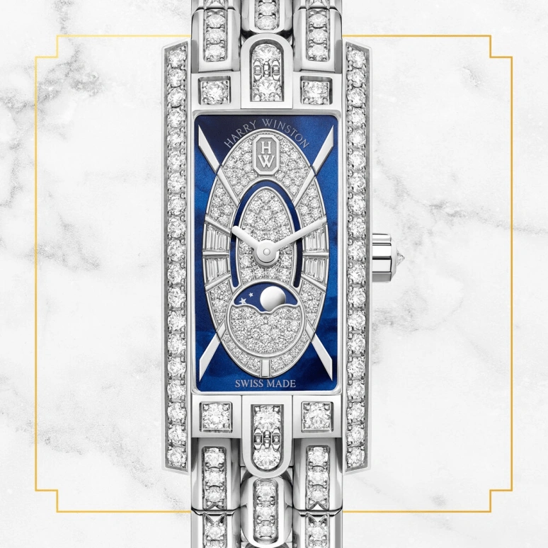 Harry Winston,The Avenue 15.6x32.3mm,15.6x32.3mm,Gold,White Gold,Blue,Quartz,In-house Caliber,Mother of Pearl,AVCQMP16WW009