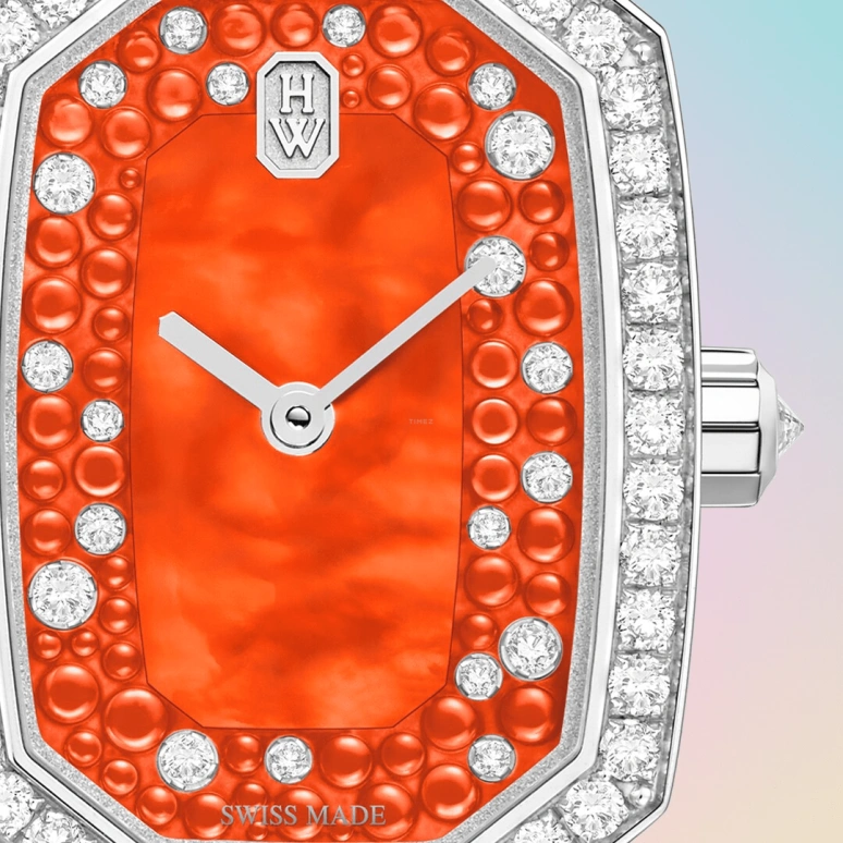 Harry Winston,Emerald 17.7x24mm,17.7x24mm,Gold,White Gold,Orange,Quartz,In-house Caliber,Mother of Pearl,EMEQHM18WW021