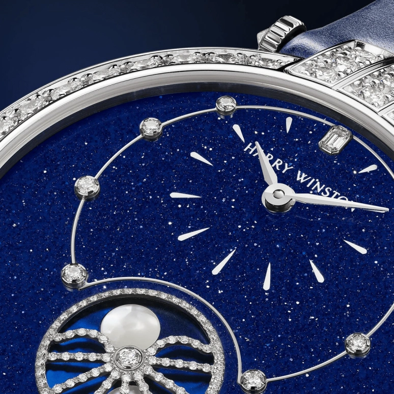 Harry Winston,The Premier 36mm,36mm,Gold,White Gold,Blue,Automatic,In-house Caliber,Mother of Pearl,Aventurine,PRNAMP36WW001