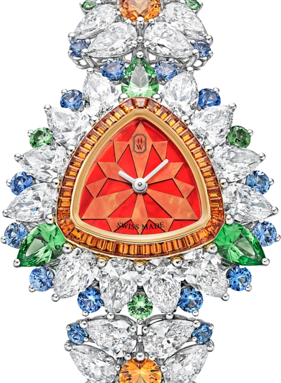 Harry Winston,High Jewelry Timepieces 32.2mm,32.2mm,Yellow Gold,Gold,Platinum,Red,Quartz,In-house Caliber,Mother of Pearl,HJTQHM34PP002