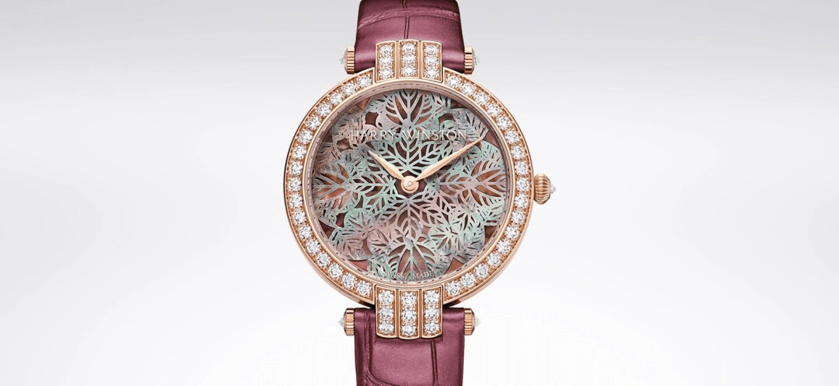 Harry Winston,The Premier 36mm,36mm,Rose Gold,Gold,Burgundy,Automatic,In-house Caliber,Mother of Pearl,PRNAHM36RR014