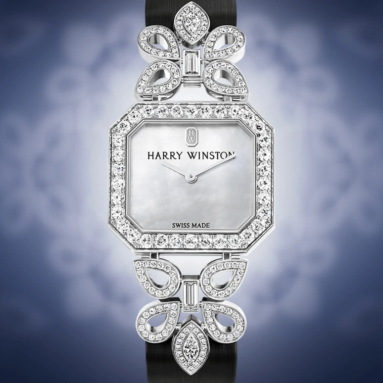 Harry Winston,High Jewelry Timepieces 25.3x23.1mm,25.3x23.1mm,Gold,White Gold,Grey,Quartz,In-house Caliber,Mother of Pearl,HJTQHM25WW001