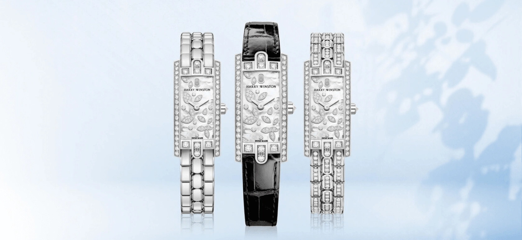 Harry Winston,The Avenue 15.6x32.3mm,15.6x32.3mm,Gold,White Gold,White,Quartz,In-house Caliber,Mother of Pearl,AVCQHM16WW050