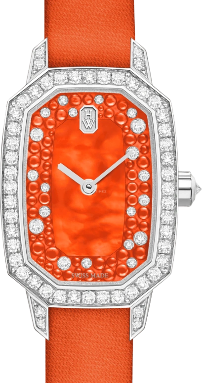 Harry Winston,Emerald 17.7x24mm,17.7x24mm,Gold,White Gold,Orange,Quartz,In-house Caliber,Mother of Pearl,EMEQHM18WW015