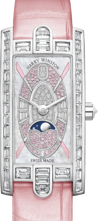 Harry Winston,The Avenue 15.6x32.3mm,15.6x32.3mm,Gold,White Gold,White,Blue,Pink,Quartz,In-house Caliber,Mother of Pearl,AVCQMP16WW006