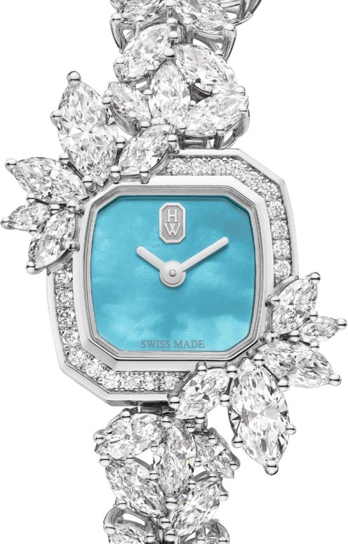 Harry Winston,High Jewelry Timepieces 17.5x17.5mm,17.5x17.5mm,Platinum,Blue,Quartz,In-house Caliber,Mother of Pearl,HJTQHM18PP017