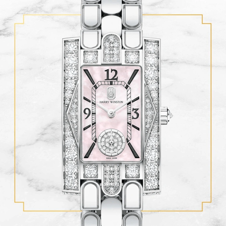 Harry Winston,The Avenue 21.4x36.1mm,21.4x36.1mm,Gold,White Gold,Pink,Quartz,In-house Caliber,Mother of Pearl,AVEQHM21WW290