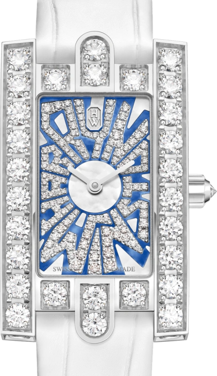 Harry Winston,The Avenue 21.4x36.1mm,21.4x36.1mm,Gold,White Gold,White,Blue,Quartz,In-house Caliber,Mother of Pearl,AVEQHM21WW296