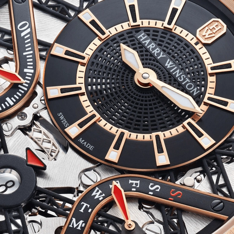 Harry Winston,The Ocean 42.2mm,42.2mm,Rose Gold,Gold,Automatic,In-house Caliber,Open,OCEABI42RR001