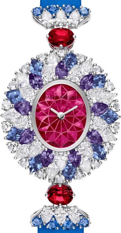 Harry Winston,High Jewelry Timepieces 29.6x31.85mm,29.6x31.85mm,Platinum,Fuchsia,Quartz,In-house Caliber,Mother of Pearl,HJTQHM29PP005
