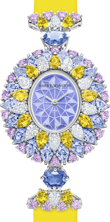 Harry Winston,High Jewelry Timepieces 29.80x31.80mm,29.80x31.80mm,Platinum,Purple,Quartz,In-house Caliber,Oval,HJTQHM29PP020