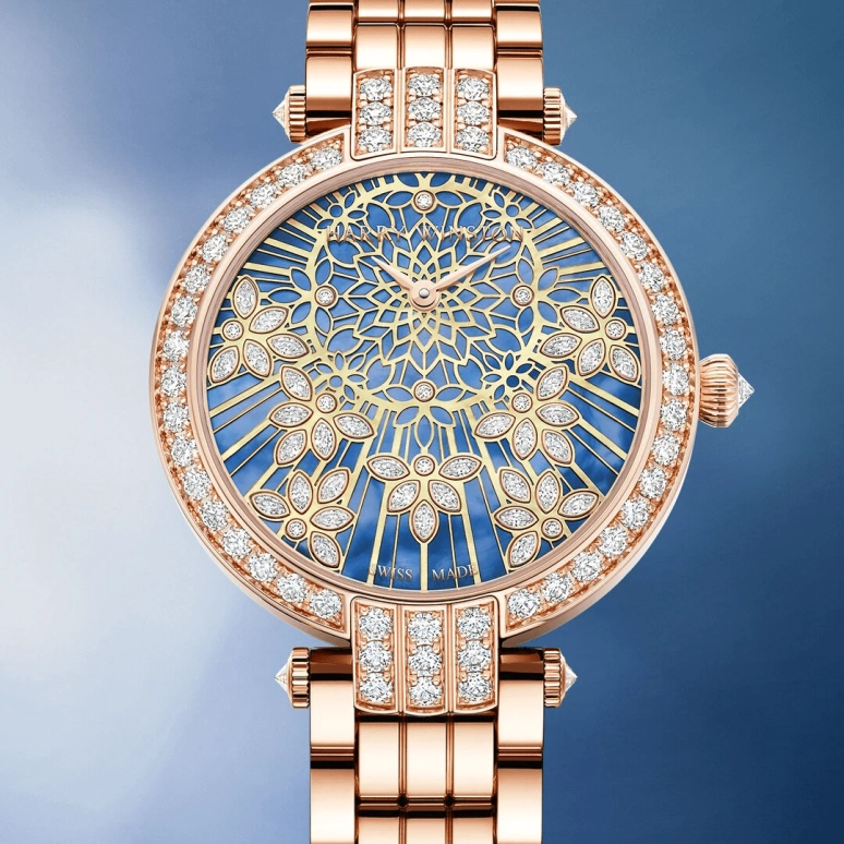 Harry Winston,The Premier 36mm,36mm,Rose Gold,Gold,Blue,Automatic,In-house Caliber,Mother of Pearl,PRNAHM36RR019