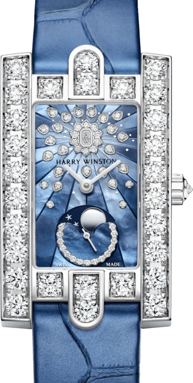Harry Winston,The Avenue 21.4x36.1mm,21.4x36.1mm,Gold,White Gold,Blue,Quartz,In-house Caliber,Mother of Pearl,AVEQMP21WW001