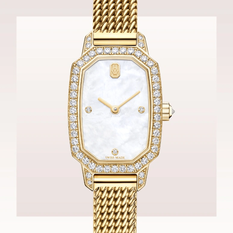 Harry Winston,Emerald 17.7x24mm,17.7x24mm,Yellow Gold,Gold,White,Quartz,In-house Caliber,Mother of Pearl,EMEQHM18YY007
