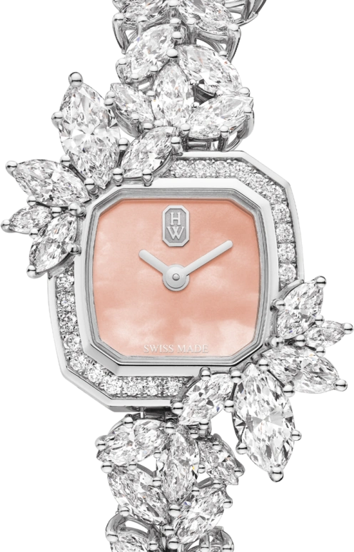 Harry Winston,High Jewelry Timepieces 17.5x17.5mm,17.5x17.5mm,Platinum,Pink,Quartz,In-house Caliber,Mother of Pearl,HJTQHM18PP014