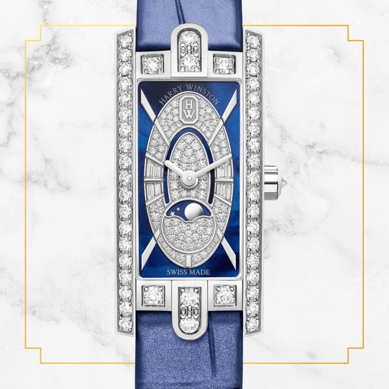 Harry Winston,The Avenue 15.6x32.3mm,15.6x32.3mm,Gold,White Gold,Blue,Quartz,In-house Caliber,Mother of Pearl,AVCQMP16WW004