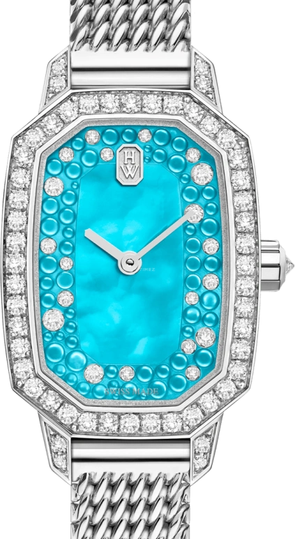 Harry Winston,Emerald 17.7x24mm,17.7x24mm,Gold,White Gold,Turquoise,Quartz,In-house Caliber,Mother of Pearl,Turquoise,EMEQHM18WW018