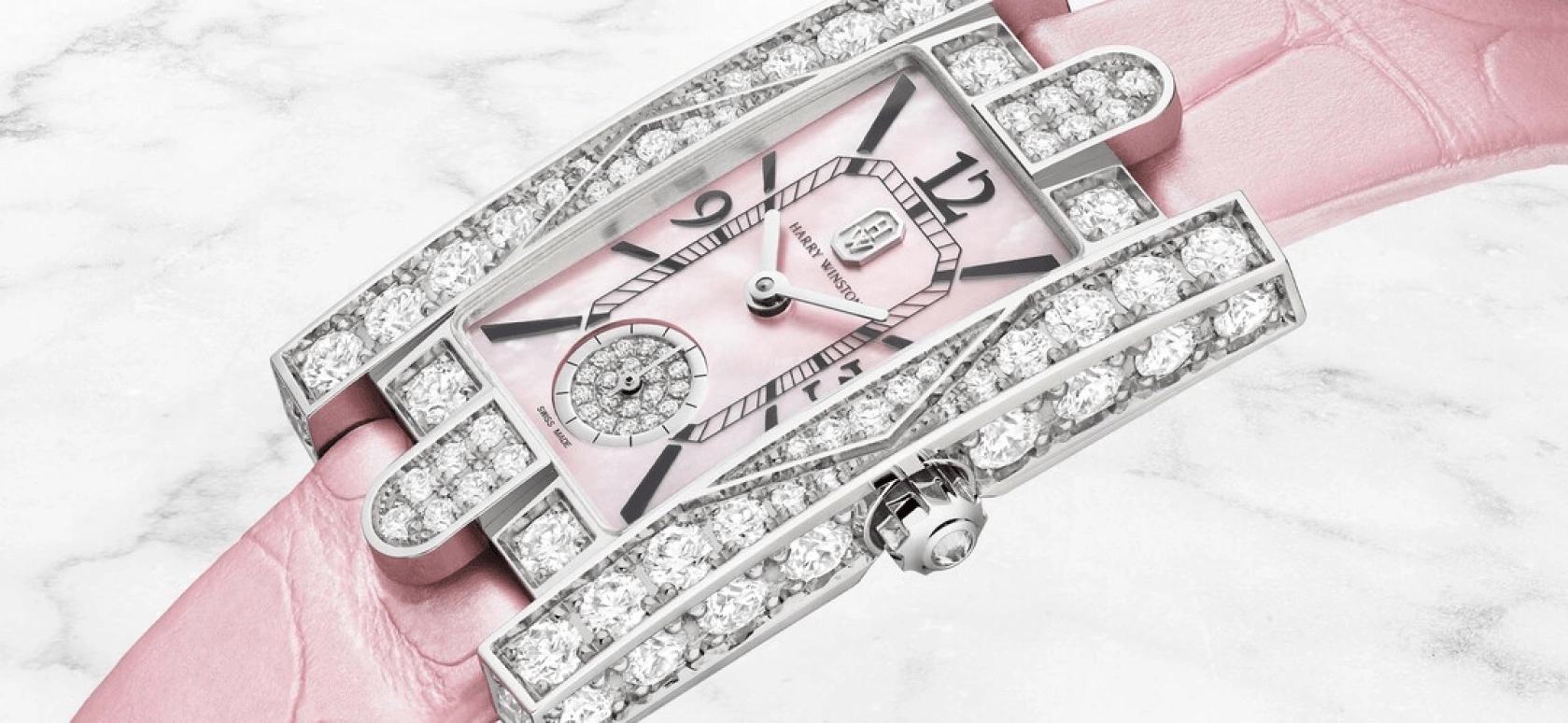 Harry Winston,The Avenue 21.4x36.1mm,21.4x36.1mm,Gold,White Gold,Pink,Quartz,In-house Caliber,Mother of Pearl,AVEQHM21WW289