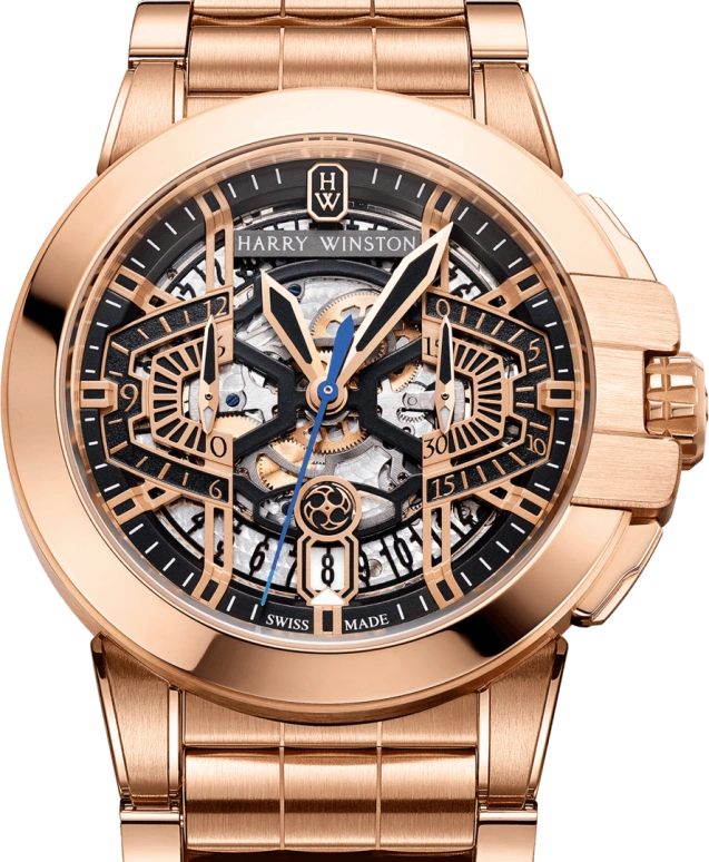 Harry Winston,The Ocean 44mm,44mm,Rose Gold,Gold,Automatic,In-house Caliber,Open,OCEACH44RR002
