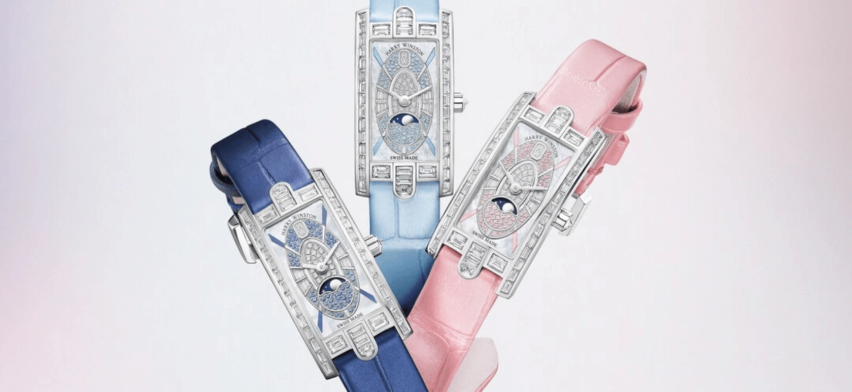 Harry Winston,The Avenue 15.6x32.3mm,15.6x32.3mm,Gold,White Gold,White,Blue,Quartz,In-house Caliber,Mother of Pearl,AVCQMP16WW005