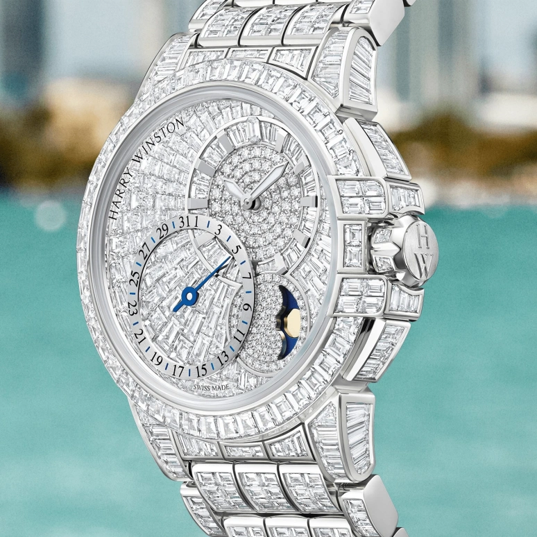 Harry Winston,The Ocean 42.20mm,42.20mm,White Gold,Silver,Automatic,Moonphase,Day,OCEAMP42WW003
