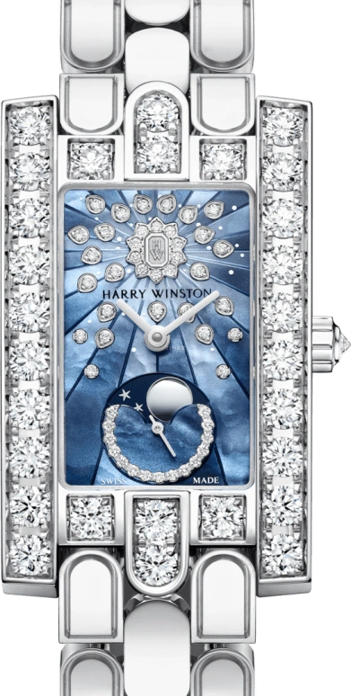 Harry Winston,The Avenue 21.4x36.1mm,21.4x36.1mm,Gold,White Gold,Blue,Quartz,In-house Caliber,Mother of Pearl,AVEQMP21WW004
