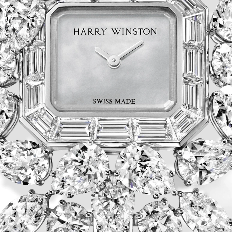 Harry Winston,High Jewelry Timepieces 24x22mm,24x22mm,Platinum,White,Quartz,In-house Caliber,Mother of Pearl,HJTQHM24PP025