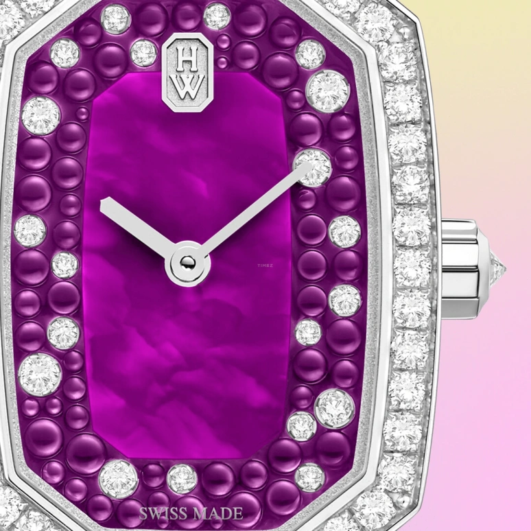 Harry Winston,Emerald 17.7x24mm,17.7x24mm,Gold,White Gold,Violet,Quartz,In-house Caliber,Mother of Pearl,EMEQHM18WW024