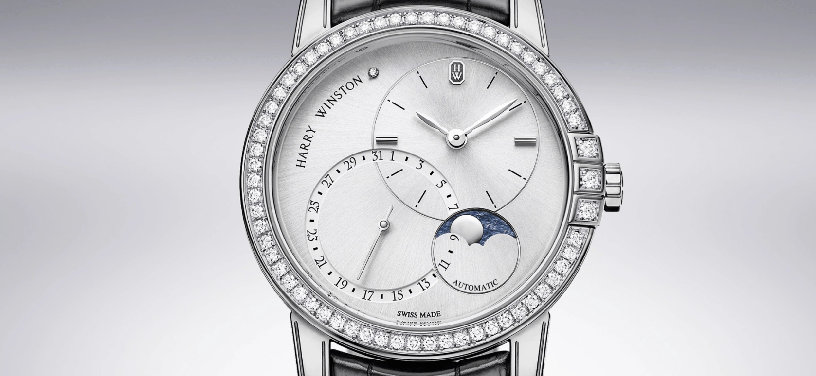 Harry Winston,Midnight 42.5mm,42.5mm,Gold,White Gold,Automatic,In-house Caliber,Open,MIDAMP42WW004