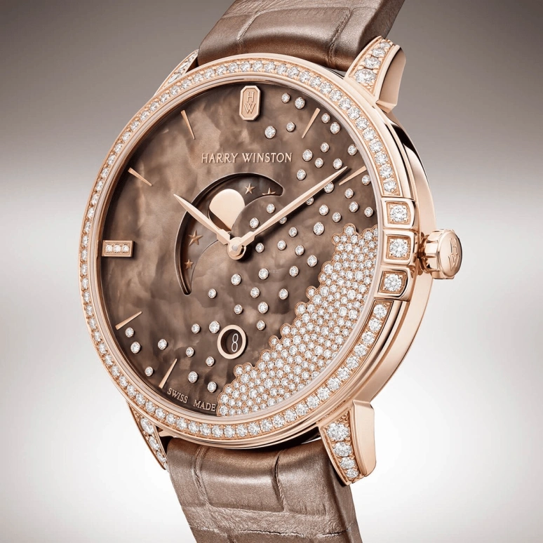 Harry Winston,Midnight 39mm,39mm,Rose Gold,Gold,Chocolate,Brown,Quartz,In-house Caliber,Mother of Pearl,MIDQMP39RR004
