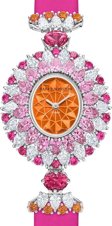 Harry Winston,High Jewelry Timepieces 29.60x31.80mm,29.60x31.80mm,Platinum,Orange,Quartz,In-house Caliber,Oval,HJTQHM29PP014