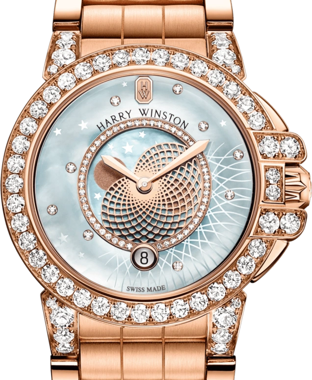 Harry Winston,The Ocean 36mm,36mm,Rose Gold,Gold,Blue,Quartz,In-house Caliber,Mother of Pearl,OCEQMP36RR030