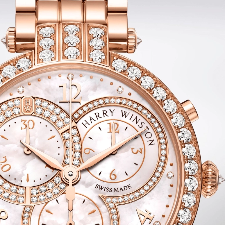 Harry Winston,The Premier 40mm,40mm,Rose Gold,Gold,Light,Pink,Quartz,In-house Caliber,Mother of Pearl,PRNQCH40RR003