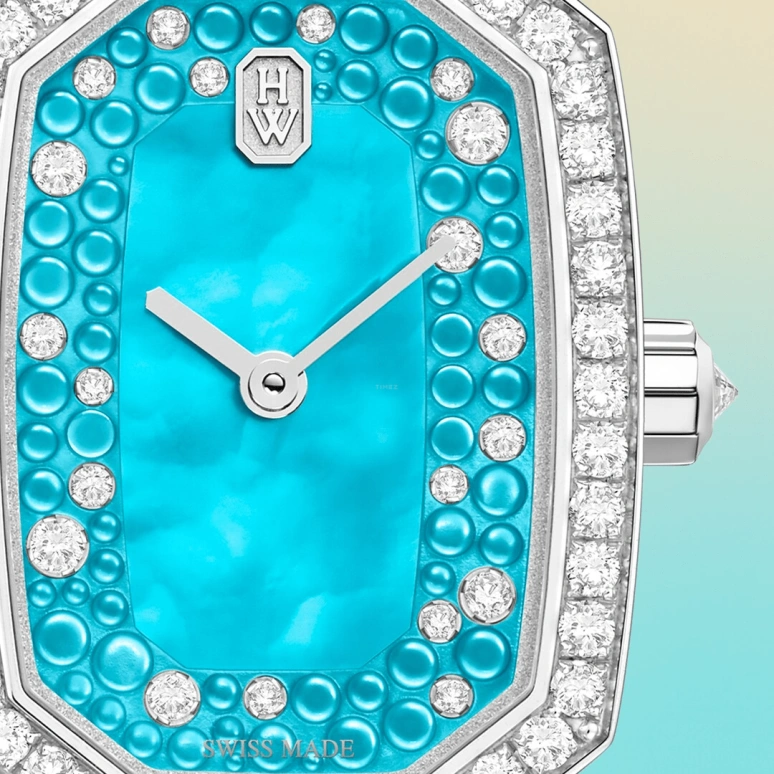Harry Winston,Emerald 17.7x24mm,17.7x24mm,Gold,White Gold,Turquoise,Quartz,In-house Caliber,Mother of Pearl,Turquoise,EMEQHM18WW014