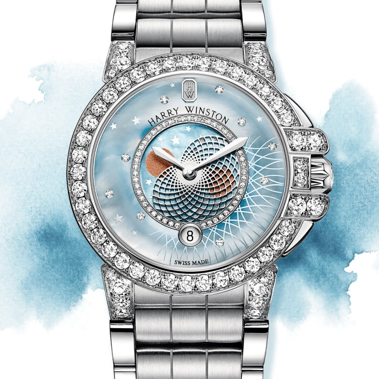 Harry Winston,The Ocean 36mm,36mm,Gold,White Gold,Blue,Quartz,In-house Caliber,Mother of Pearl,OCEQMP36WW024
