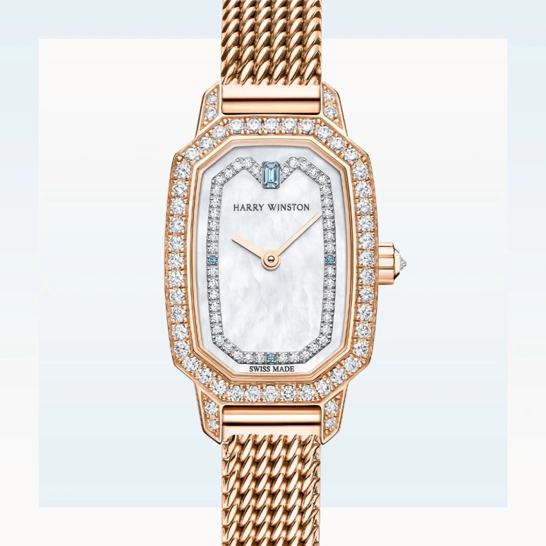 Harry Winston,Emerald 17.7x24mm,17.7x24mm,Rose Gold,Gold,White,Quartz,In-house Caliber,Mother of Pearl,EMEQHM18RR007